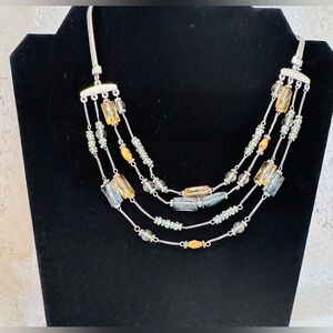 Vintage Silver Multilayer and Multi-Color Beaded Necklace- NWT